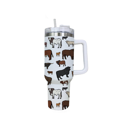 Wholesale/Custom Western Style Teal Cattle Series First Generation Handle+Lid 40oz Tumbler (MOQ:20pcs per design)