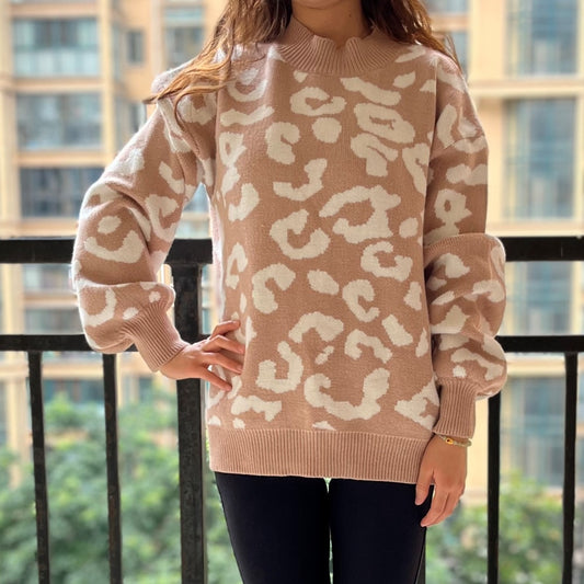 Wholesale/Custom Cow print Leopard print Knitted Sweater  (MOQ: 200pcs, per design)