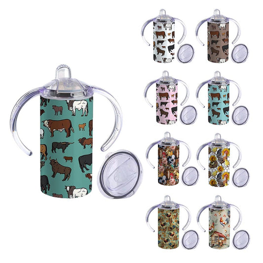 Wholesale/Custom Western Style Teal Cattle Series 12oz Baby Pacifier Cup With Two Ears (MOQ:20pcs per design)
