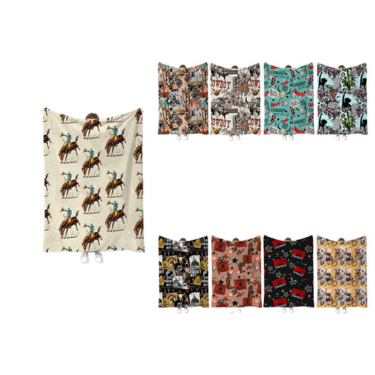 Wholesale Western Style Cowboy Series Flannel Blanket Supports Customization (MOQ:1pc per design)