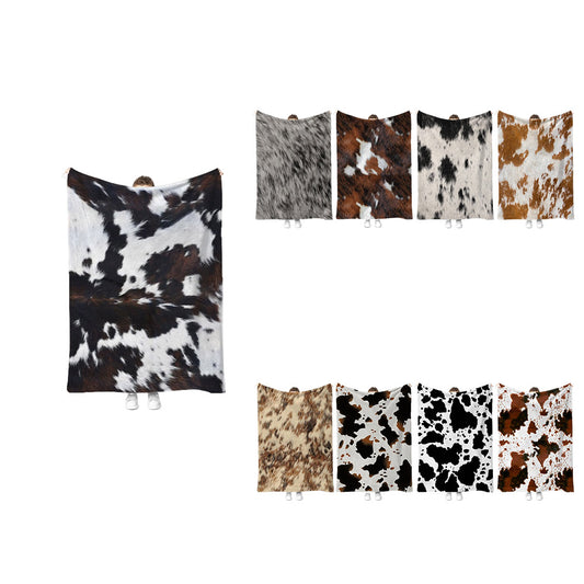 Wholesale Western Style Cowhide Series Flannel Blanket Supports Customization (MOQ:1pc per design)